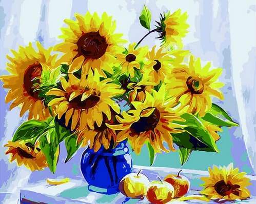 Paint by Numbers Kit - Sunflowers in a Blue Vase and Fruits
