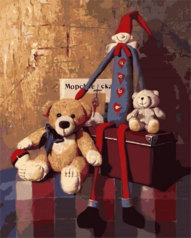 Paint by Numbers Kit - Teddy bears and Marionnette