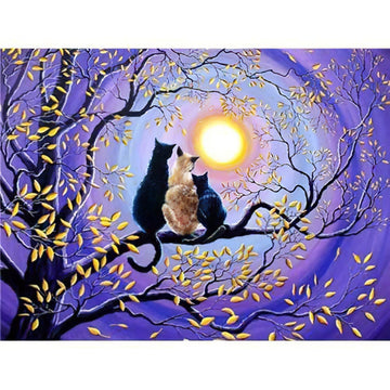 Diamond Paintings - Three Cats On The Tree Under The Moon