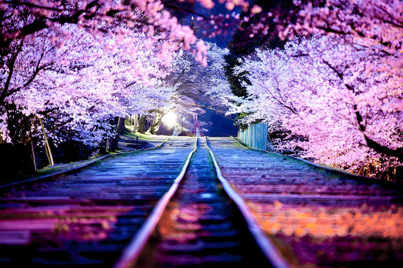 Paint by Numbers Kit - Train Line and Japanese Cherry Blossom Flowers