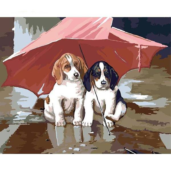 Paint by Numbers Kit - Two Puppies Under An Umbrella