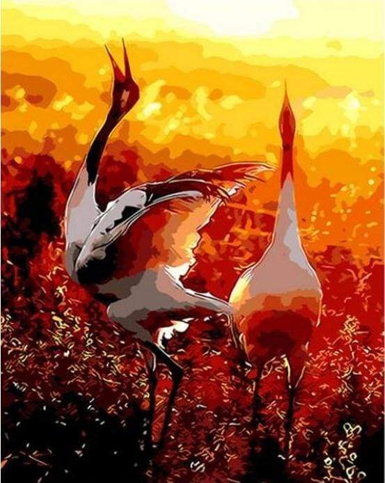 Paint by Numbers Kit - Two cranes in the Sun