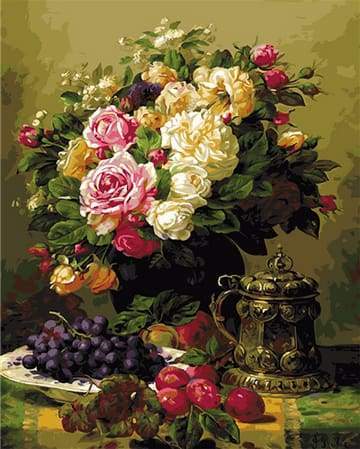 Paint by Numbers Kit - Vase of flowers and Grapes