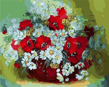 Paint by Numbers Kit - Vase of red and white flowers
