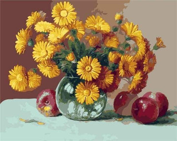 Paint by Numbers Kit - Vase with Sunflowers and Apples