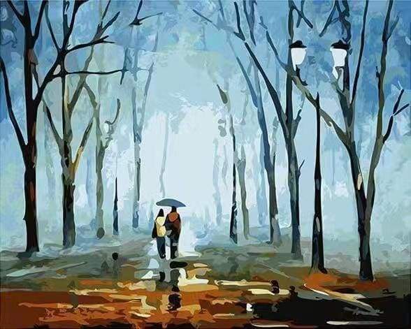 Paint by Numbers Kit - Walking in the rain landscape
