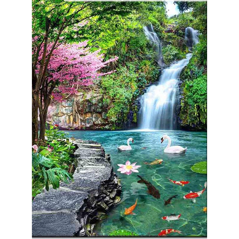 Diamond Paintings - Waterfall Swan Fish Tree
