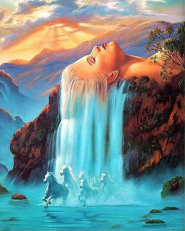 Paint by Numbers Kit - Waterfall and Horses