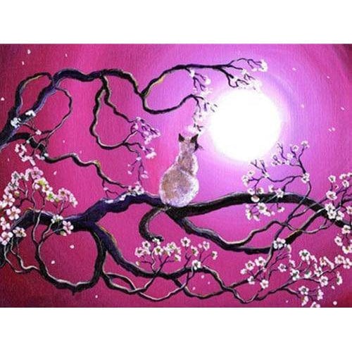 Diamond Paintings - White Cat Bright Moon