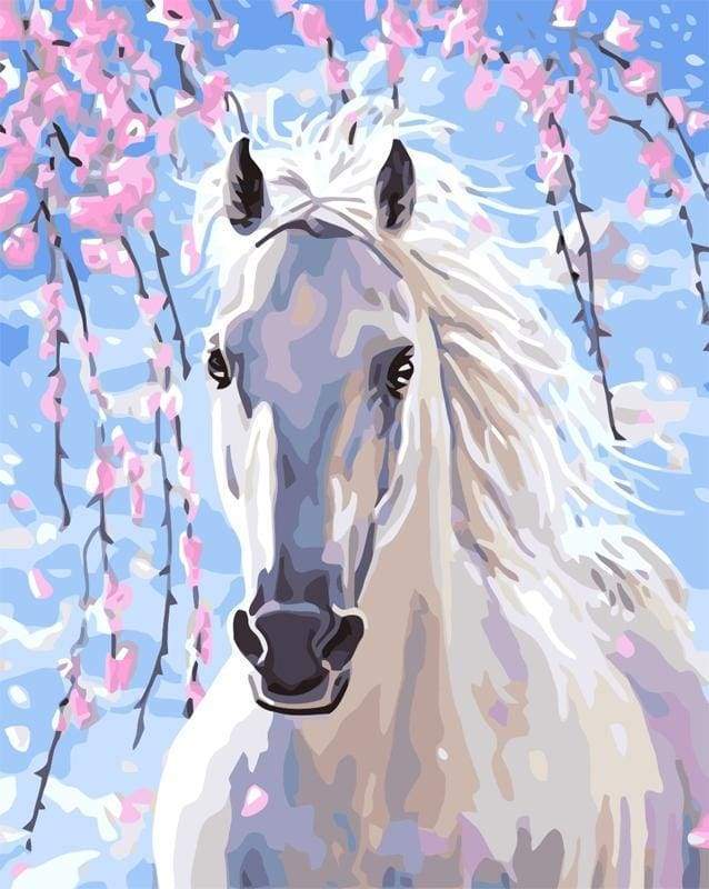 Paint by Numbers Kit - White Horse And Flowers