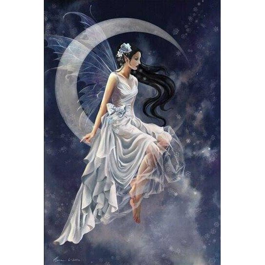 Diamond Paintings - White Moon Girl With Black Hair