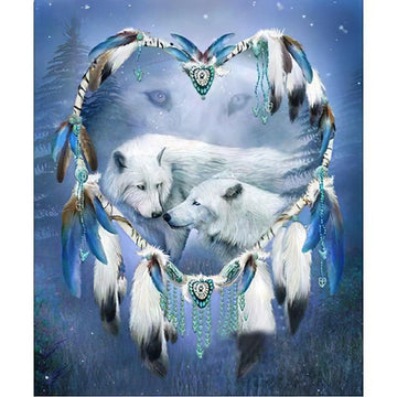 Diamond Paintings - White Wolf And Dreamcatcher