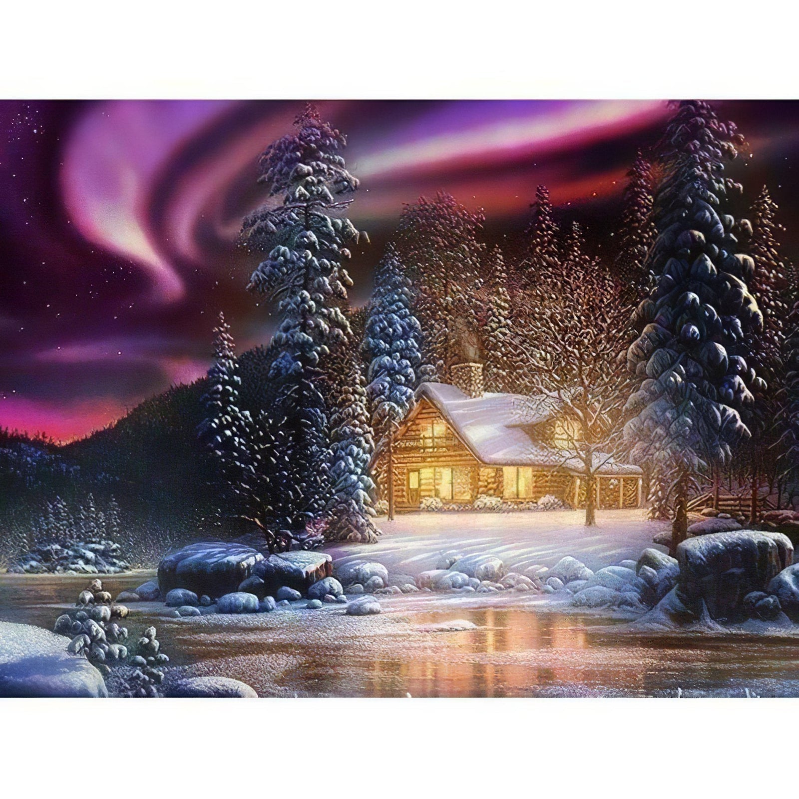 Diamond Paintings - Winter House Over Mountainous Lake