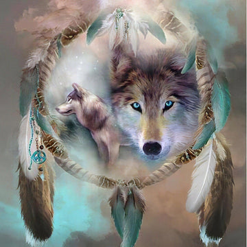 Diamond Paintings - Wolf And Indian Crown
