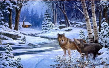 Paint by Numbers Kit - Wolves near the house