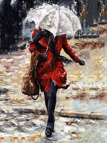 Paint by Numbers Kit - Woman walking down the stairs in the Rain