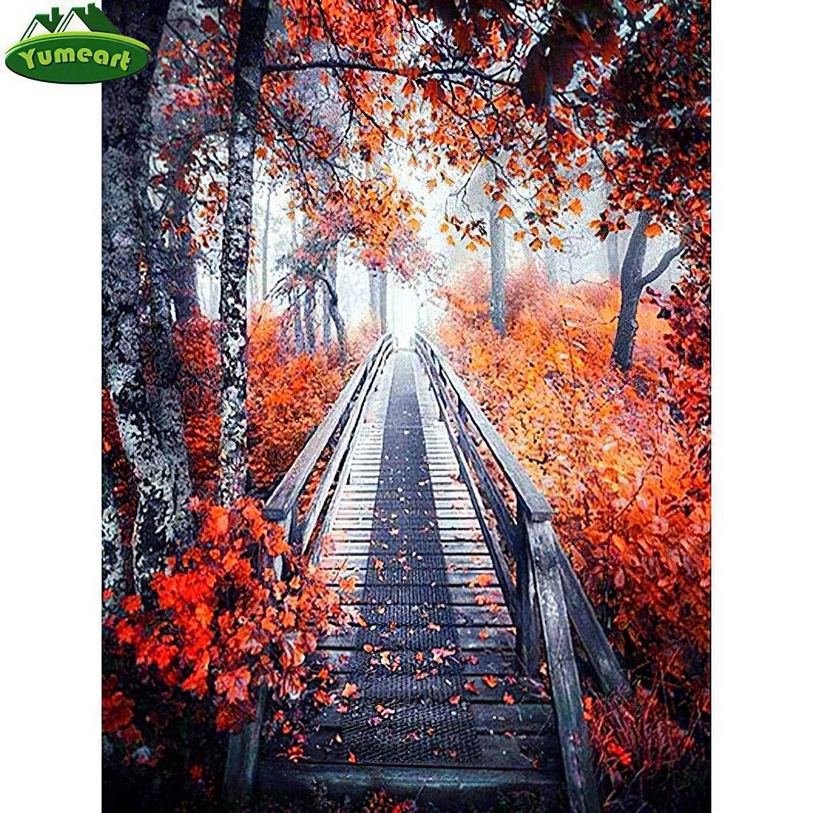 Diamond Paintings - Wooden Bridge Over Blooming Trees