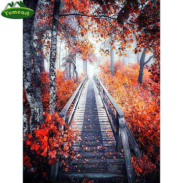 Diamond Paintings - Wooden Bridge Over Blooming Trees